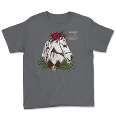 Christmas Horse Merry and Bright Equine T-Shirt Tee Gift Youth Tee - Smoke Grey