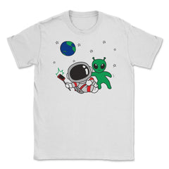 Alien Selfie Kawaii Style Funny Astronaut & Happy Alien design Unisex - White