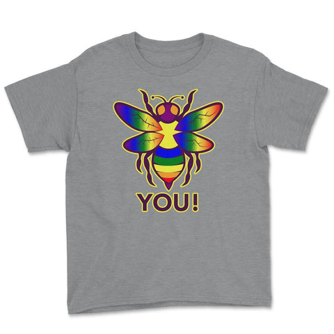 Rainbow Bee You! Gay Pride Awareness design Youth Tee - Grey Heather