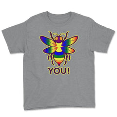 Rainbow Bee You! Gay Pride Awareness design Youth Tee - Grey Heather