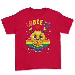 LGBEETQ Cute Bee in Rainbow Flag Colors Gay Pride print Youth Tee - Red