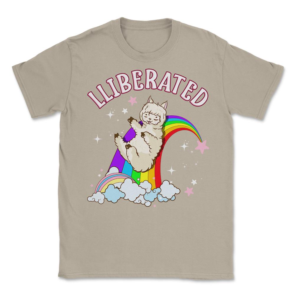 Rainbow Llama Gay Pride Funny Gift print Unisex T-Shirt - Cream
