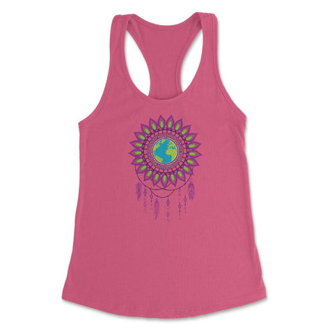 Earth Mandala Earth Day design Gifts graphic Tee Women's Racerback - Hot Pink