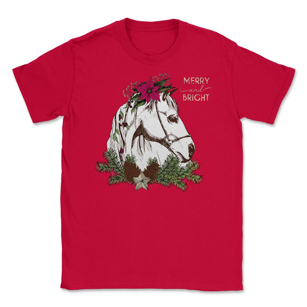 Christmas Horse Merry and Bright Equine T-Shirt Tee Gift Unisex - Red