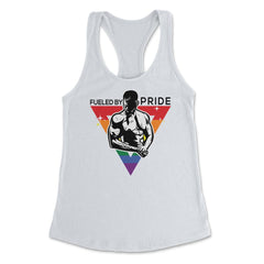 Fueled by Pride Gay Pride Guy in Rainbow Triangle2 Gift design - White