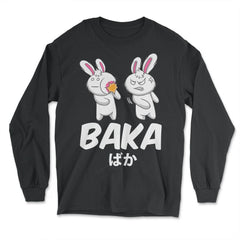 Baka Anime Funny Rabbit Slapping another Rabbit Gift graphic - Long Sleeve T-Shirt - Black