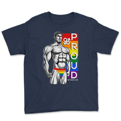 Proud of Who I am Gay Pride Muscle Man Gift graphic Youth Tee - Navy