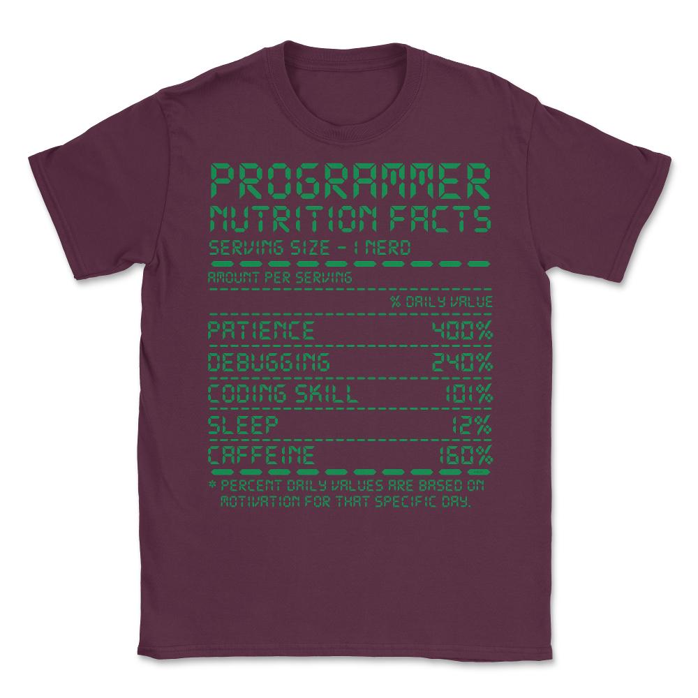 Funny Programmer Nutrition Facts Programing Nerds & Geeks print - Maroon