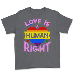 Love Is A Human Right Gay Pride LGBTQ Rainbow Flag design Youth Tee - Smoke Grey