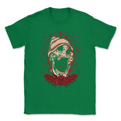 Gothic Skull & Roses Creepy Skull Scary Grunge print Unisex T-Shirt - Green