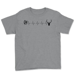 Funny Fish Deer EKG Heartbeat Fishing And Hunting Lover print Youth - Grey Heather