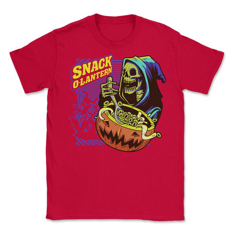 Snack O-Lantern Halloween Death Skeleton Eating Unisex T-Shirt - Red