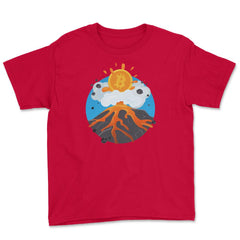Funny Bitcoin Symbol flying out of a Volcano for Crypto Fans design - Red