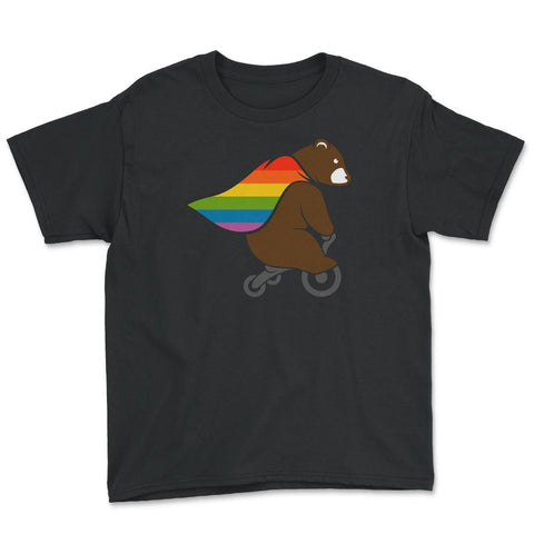 Rainbow Flag Bear Hero Gay Pride print Youth Tee - Black