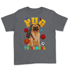 Pug To School Funny Back To School Pun Dog Lover graphic Youth Tee - Smoke Grey