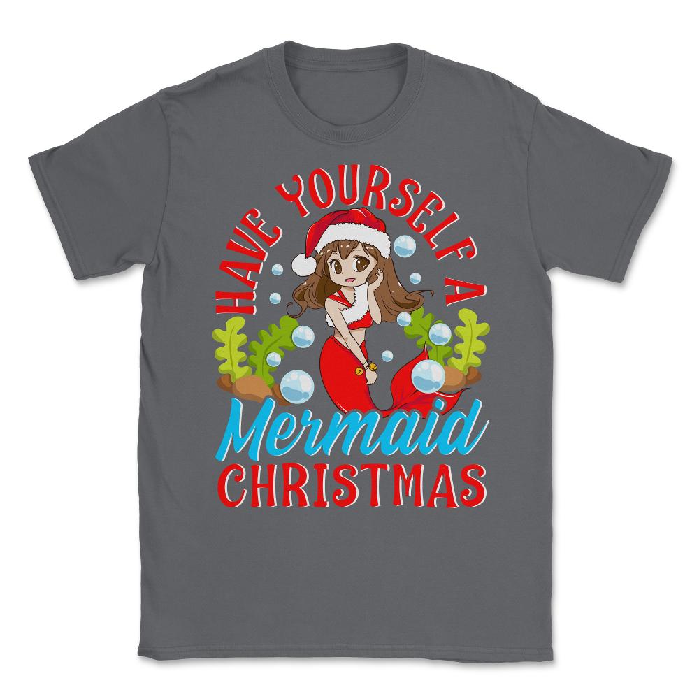 Christmas Mermaid Anime Girl Unisex T-Shirt - Smoke Grey