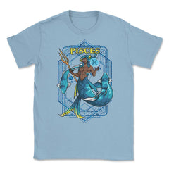 Pisces Zodiac Sign Warrior Anime Style Merman print Unisex T-Shirt - Light Blue