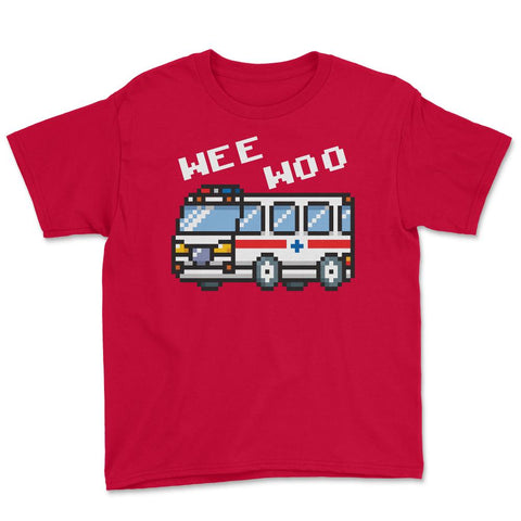 Ambulance Sound Funny Pixel Emergency Car Wee-Woo graphic Youth Tee - Red