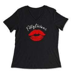 Funny Fiftylicious 50th Birthday Kissing Lips 50 Years Old product - Women's V-Neck Tee - Black