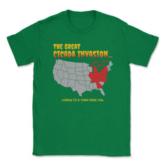 Cicada Invasion Coming to These States in US Map Funny print Unisex - Green