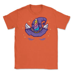 Unicorn Face with Long Lashes Witch Hat Characters Unisex T-Shirt - Orange