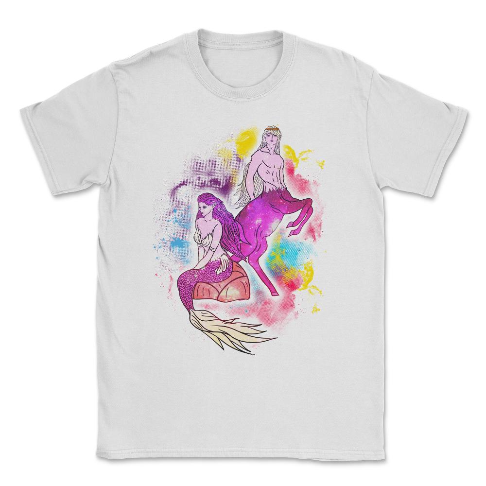 Mermaid & Centaur With Colorful Paint Splashes Background product - White
