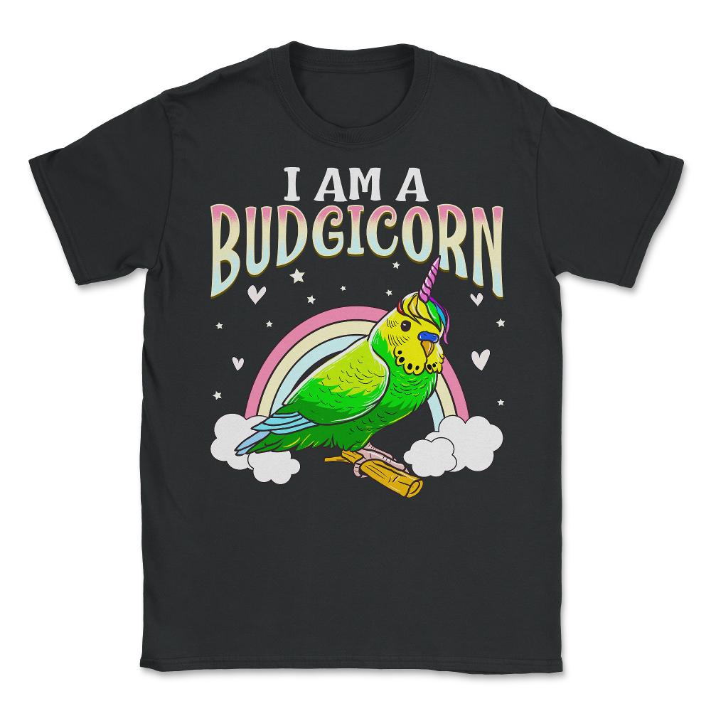 I am A Budgiecorn Funny & Cute Budgie Unicorn Parakeet print - Unisex T-Shirt - Black