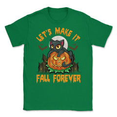 Funny & Cute Cat with Jack o Lantern Halloween Unisex T-Shirt - Green
