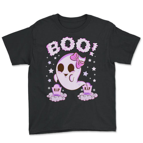 Boo! Girl Cute Ghost Funny Humor Halloween Youth Tee - Black