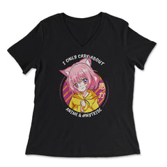 I only care about Anime and #Mytribe for Manga lovers print - Women's V-Neck Tee - Black