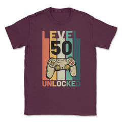 Funny 50th Birthday Vintage Gamer Level 50 Unlocked graphic Unisex - Maroon