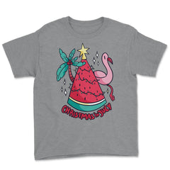 Christmas in July Funny Summer Xmas Tree Watermelon design Youth Tee - Grey Heather