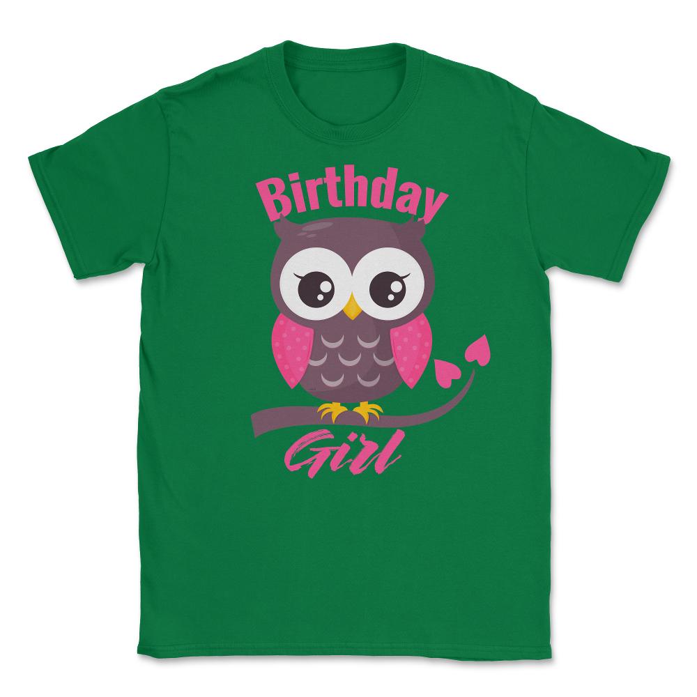 Owl on a tree branch Character Funny Birthday girl design Unisex - Green