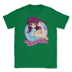 Yes we can do it! Anime Feminist Girl Unisex T-Shirt - Green