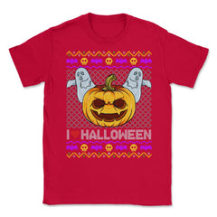 Spooky Jack O-Lantern Ugly Halloween Sweater Unisex T-Shirt - Red