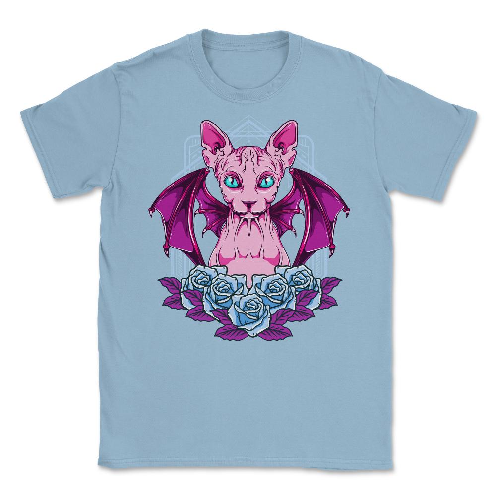 Sphynx Goth Cat Mysterious & Sophisticated Hallowe Unisex T-Shirt - Light Blue