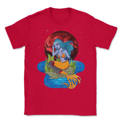 Zombie Mermaid Funny Halloween Trick or Treat Gift Unisex T-Shirt - Red