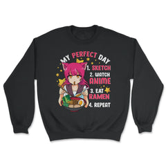 My Perfect Day Sketch Watch Anime Eat Ramen Repeat design - Unisex Sweatshirt - Black