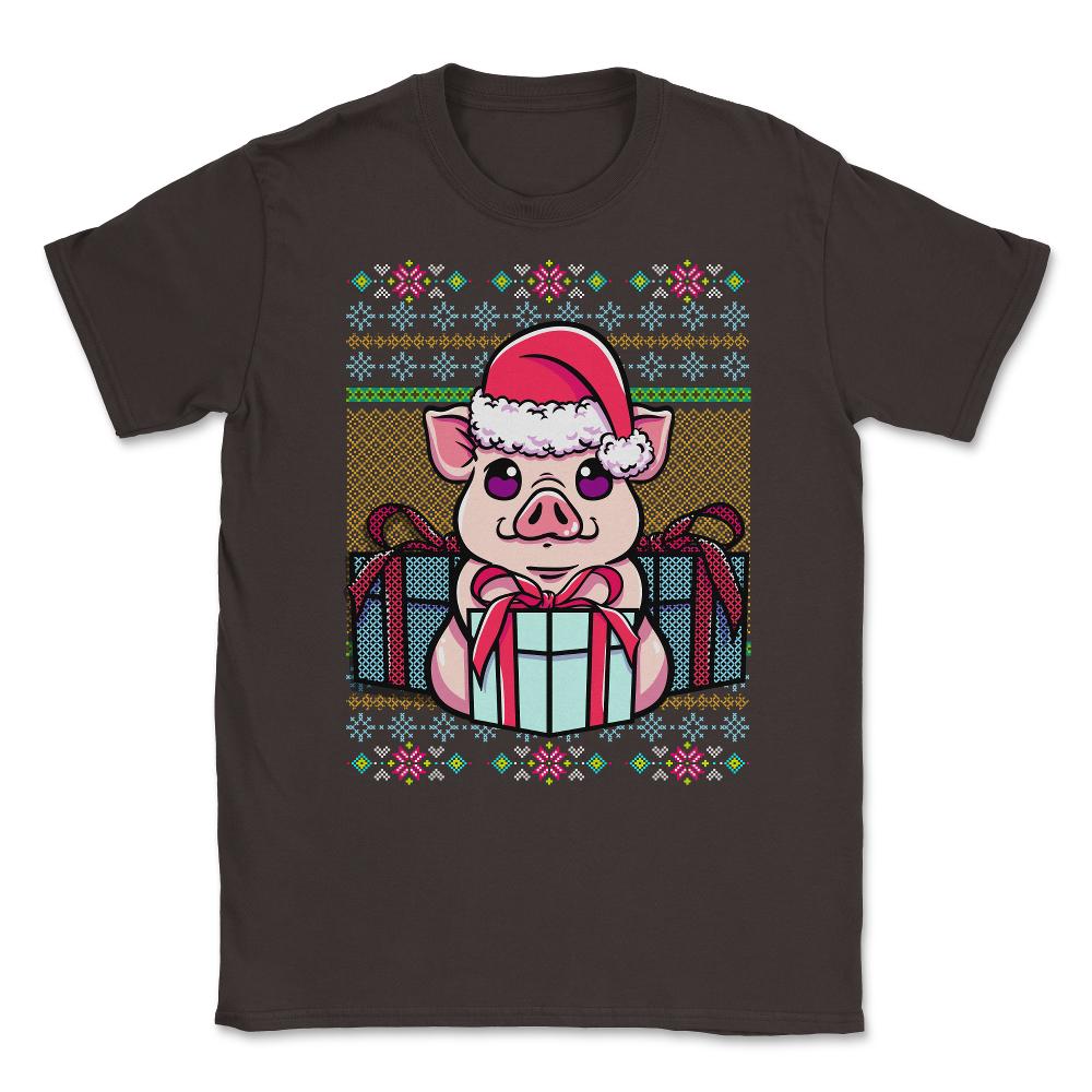 Pig Ugly Christmas Sweater Style Funny Unisex T-Shirt - Brown