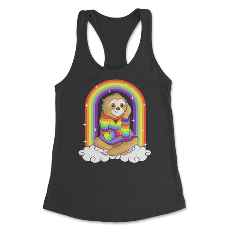 Gay Pride Rainbow Sloth Sitting on Clouds Pride Funny Gift design - Black