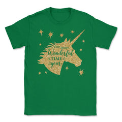 Christmas Unicorn Most Wonderful time T-Shirt Tee Gift The most - Green