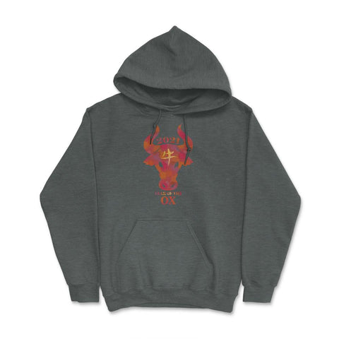 2021 Year of the Ox Watercolor Design Grunge Style graphic Hoodie - Dark Grey Heather