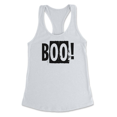 Boo! Word Halloween costume T-Shirt Tee Gift Women's Racerback Tank - White