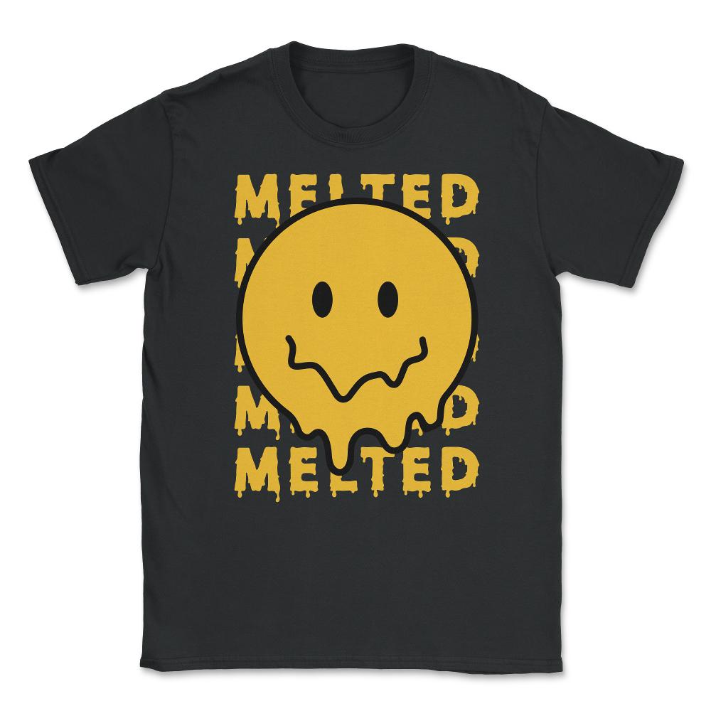 Melting Smiley Face Psychedelic Drip Emoticon design Unisex T-Shirt - Black