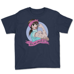 Yes, we can do it! Anime Girl Feminist Youth Tee - Navy