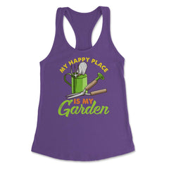 My Happy Place is my Garden Cute Gardening graphic Women's Racerback - Purple