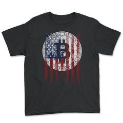 Patriotic Bitcoin USA Flag Grunge Retro Vintage Crypto Fans print - Youth Tee - Black