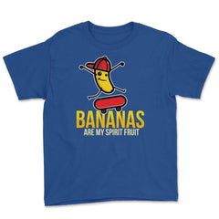 Bananas are My Spirit Fruit Funny Banana Skater graphic Youth Tee - Royal Blue