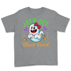 Halloween Costume Let’s Get Sheet Faced for Her design Youth Tee - Grey Heather