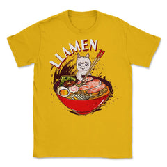 Ramen Bowl & Llama with Chopsticks Gift  design Unisex T-Shirt - Gold